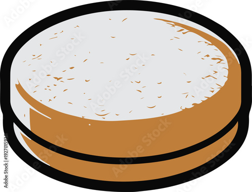 Minimalist frozen hash brown patty vector sticker, bold black thick clean outline, pure white background, isolated object