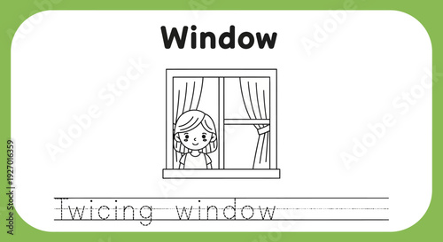 Cute girl looking out of window coloring page