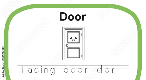 Door tracing worksheet for kids, vector illustration