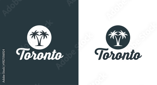 Two Toronto logos with palm tree icons in white and dark blue on contrasting backgrounds.