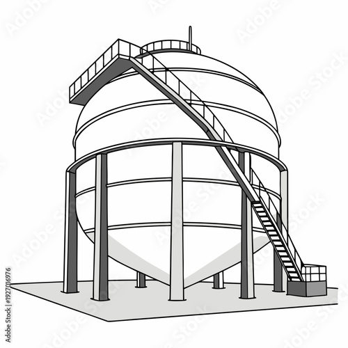 A large metal tank with a staircase and a platform