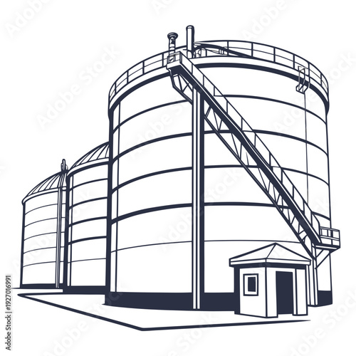Industrial storage tanks with a small building
