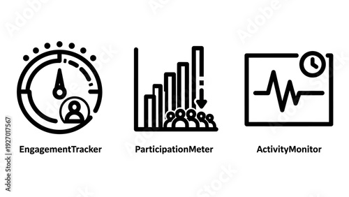 Modern flat icons for engagement, participation, and activity tracking. Perfect for business dashboards and digital analytics.