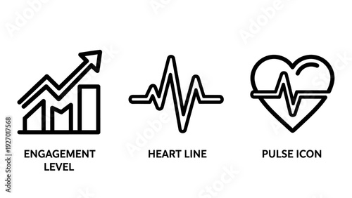 Engagement and Health Icons: Engagement Level Chart, Heartbeat Line, and Heart Pulse