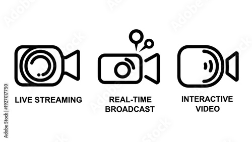 Live Streaming, Real-Time Broadcast, and Interactive Video Icons: Concepts for Online Media, Communication, and Digital Engagement