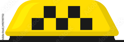 A bright yellow taxi sign with a checkered pattern is displayed against a black background, symbolizing transportation services