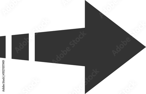 A minimalist dark gray arrow pointing to the right, composed of a solid arrowhead and dashed line segments