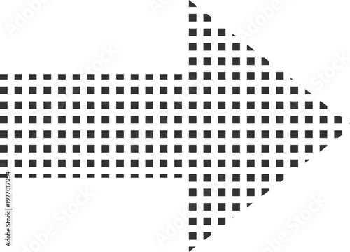 A dark gray arrow composed of small squares points to the right, symbolizing progress and direction in a digital interface
