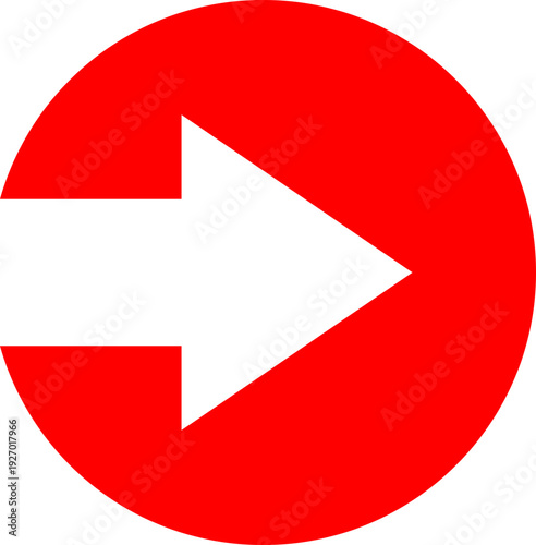 A bold red circle with a black arrow pointing to the right, symbolizing direction and progress