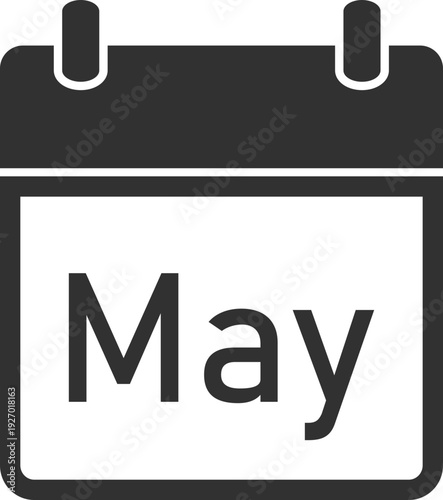 A simple, flat design icon representing a calendar page with the month of May displayed, perfect for scheduling and planning applications