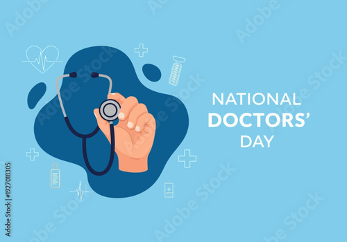 Doctors day celebration with stethoscope and medical icons