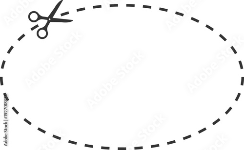 A pair of scissors is shown cutting a dashed line, indicating a separation or a boundary being created