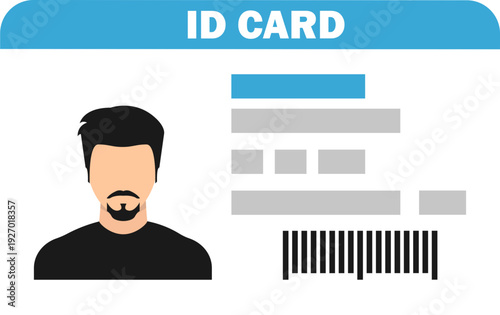 A graphic illustration of an identification card featuring a placeholder for a person's photo and a barcode for scanning purposes