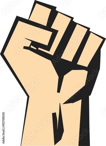 A stylized graphic representation of a clenched fist raised in the air, symbolizing power, solidarity, and protest