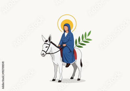 Palm sunday illustration with a woman on a donkey