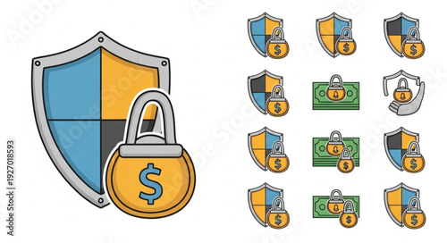 Financial security concept with shield and padlock representing protection of money.