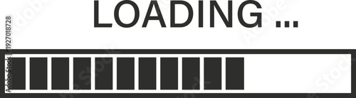 A simple graphic displaying a loading bar with text indicating progress and a series of filled segments