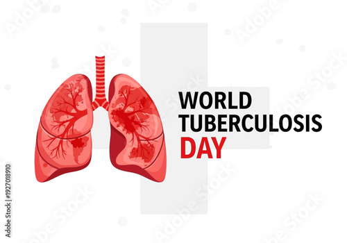 World tuberculosis day poster with red lungs and trachea