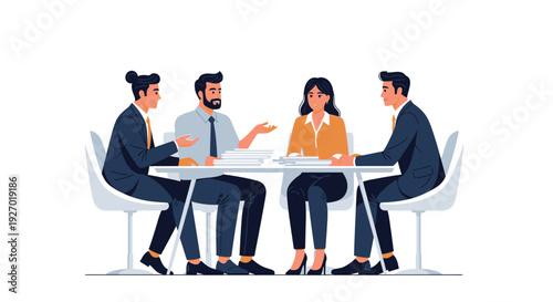 Diverse business team collaborating around a table.