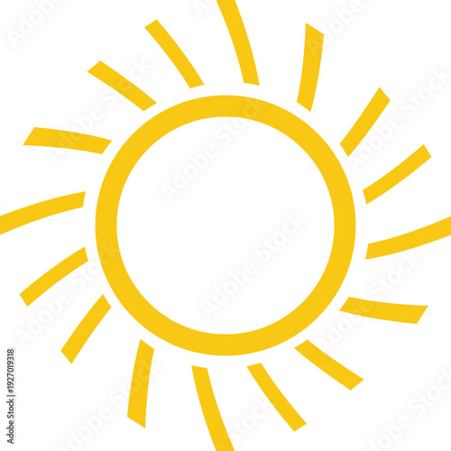 A bright yellow sun symbol with radiating rays is set against a stark black background, representing warmth and energy