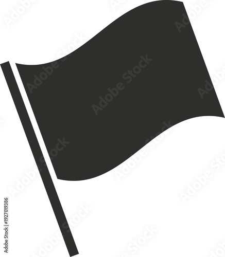 A simple, dark flag flutters gently on its pole against a stark background, conveying a sense of mystery or solemnity