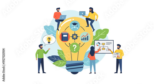 Wallpaper Mural Idea Generation, Team Collaboration, and Business Strategy Concept. People Brainstorming, Learning, Innovation, and Problem Solving in Flat Vector Illustration. Torontodigital.ca