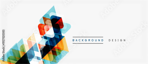 Abstract geometric shapes overlap, creating vibrant colorful design. White space dominates composition, modern aesthetic.