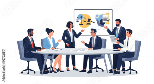 Diverse business team collaborating in a modern office meeting.