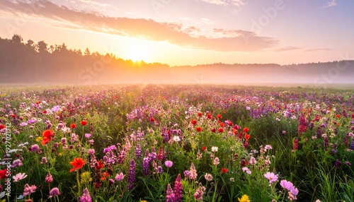 Blumenfeld im Morgenlicht