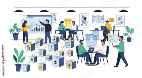 Diverse Team Collaborating in Modern Office Environment.