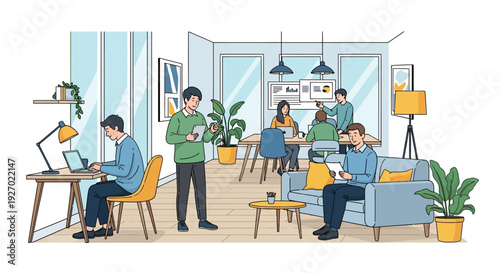 Diverse group of people collaborating in a modern office space.