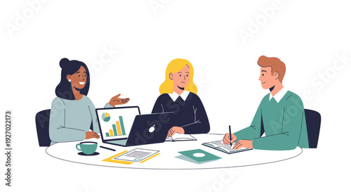 Diverse team collaborating in a modern office meeting.