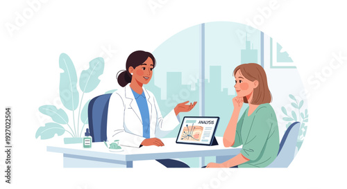 Doctor consulting with patient in medical office setting.