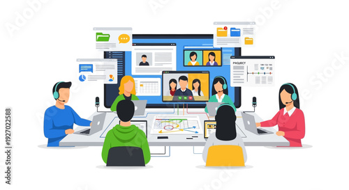 Diverse group of people collaborating in a virtual meeting.