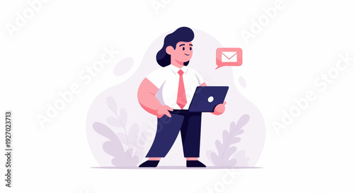 Minimalist person in business attire holding a laptop and receiving an email notification