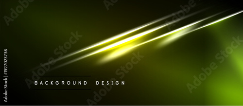 Dark background features vibrant yellow lines, gradients. Modern design evokes energy, motion, sleekness. Text reads background design.