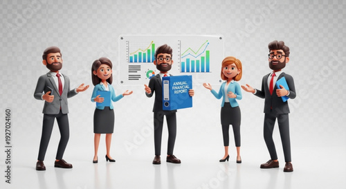 Business team presenting annual financial report with graphs