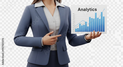 Businesswoman presenting analytics data on a tablet
