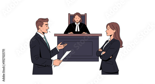 Lawyers Arguing Before Judge in Courtroom Scene.