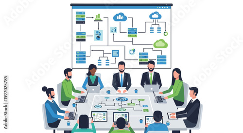 Diverse Team Collaborating on Business Strategy and Technology Solutions.