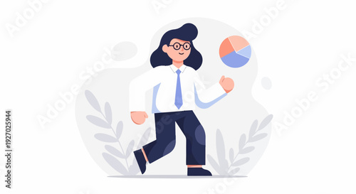 Person in formal attire with pie chart and foliage