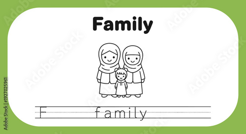 Family Illustration: Mother, Father, Child. Coloring Page