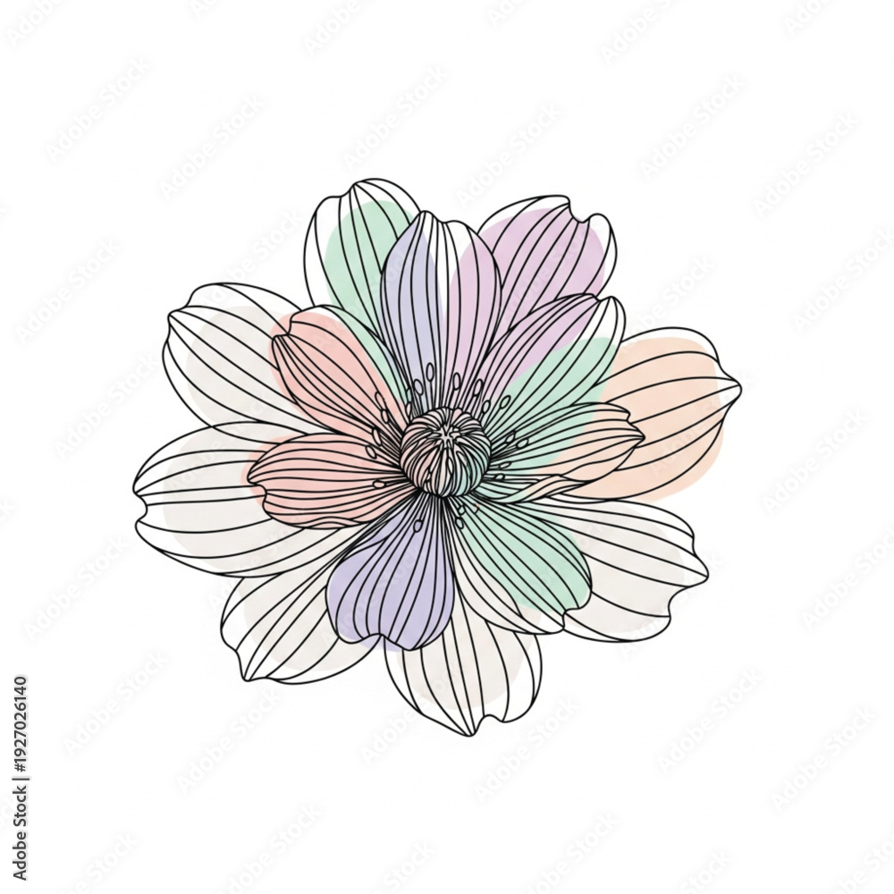 Fototapeta premium Delicate floral illustration of a blooming flower with pastel hues
