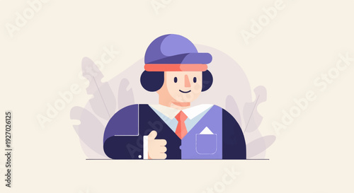 Cheerful person in formal attire with a cap, giving a thumbs-up gesture