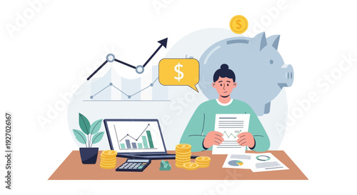 Man working with financial documents and charts at desk.