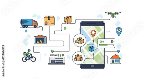 Logistics and Delivery Tracking App Interface Illustration.