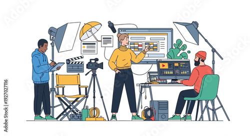 Filmmaking crew working together on a movie production set.