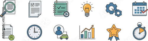 Business productivity and time management icons