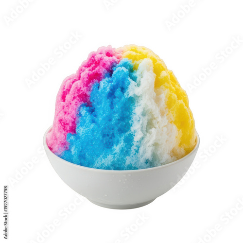 Colorful cotton candy swirls in a white bowl isolated on white background isolated on transparent background