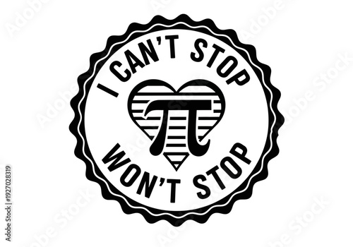 Black and white badge with pi symbol in heart